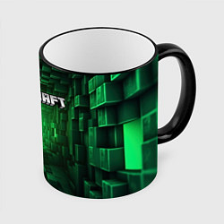Кружка 3D Minecraft logo зеленые плитки, цвет: 3D-черный кант