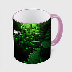 Кружка 3D Minecraft logo зеленые кубики, цвет: 3D-розовый кант