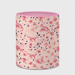 Кружка 3D Розовый паттерн с цветами и котиками, цвет: 3D-белый + розовый — фото 2