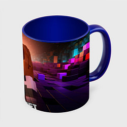Кружка 3D Minecraft девушка в мире кубиков, цвет: 3D-белый + синий