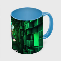 Кружка 3D Minecraft девушка в зеленом мире, цвет: 3D-белый + небесно-голубой