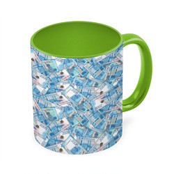 Кружка 3D Деньги - купюры в 2 тысячи рублей, цвет: 3D-белый + светло-зеленый