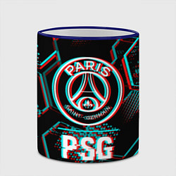 Кружка 3D PSG FC в стиле glitch на темном фоне, цвет: 3D-синий кант — фото 2