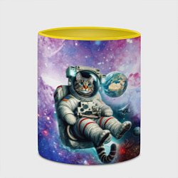 Кружка 3D Brave cat in space - ai art, цвет: 3D-белый + желтый — фото 2