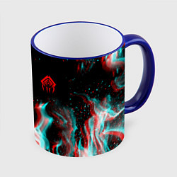 Кружка 3D Warframe огонь глитч, цвет: 3D-синий кант