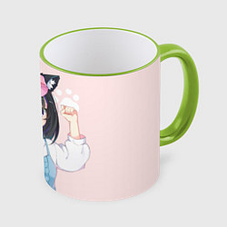 Кружка цветная Аниме девочка кошка с ушками