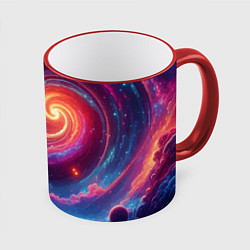Кружка 3D Яркая неоновая галактика - нейросеть, цвет: 3D-красный кант