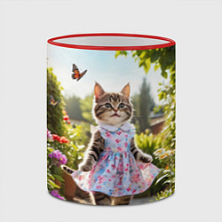 Кружка 3D Кошка в летнем платье в саду, цвет: 3D-красный кант — фото 2