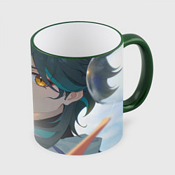 Кружка 3D Genshin Impact Xiao Adept smile, цвет: 3D-зеленый кант
