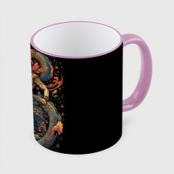 Кружка цветная Боец Муай-тай и огромный дракон