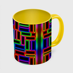Кружка 3D Цветные светящиеся прямоугольники, цвет: 3D-белый + желтый