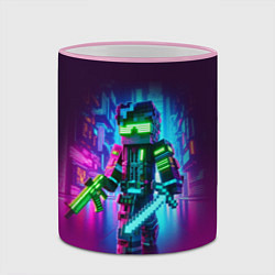 Кружка 3D Cyberpunk and Minecraft - collaboration ai art, цвет: 3D-розовый кант — фото 2