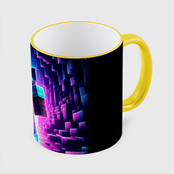Кружка 3D Minecraft - neon character ai art, цвет: 3D-желтый кант