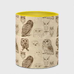 Кружка 3D Эскизы сов тетрадный лист в клетку, цвет: 3D-белый + желтый — фото 2