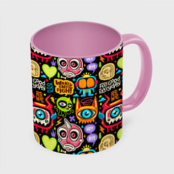 Кружка 3D Feel good every day motivation monsters pattern, цвет: 3D-белый + розовый