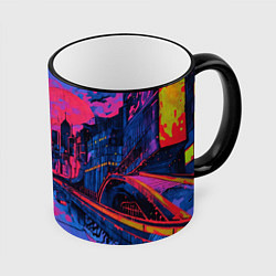 Кружка 3D Город в психоделических цветах, цвет: 3D-черный кант