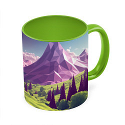 Кружка цветная Геометрический зеленый пейзаж и фиолетовые горы