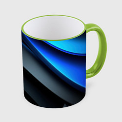 Кружка 3D Темная синяя стильная абстракция на черном фоне, цвет: 3D-светло-зеленый кант