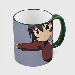 Кружка 3D Azumanga Daioh Кагура - показывает пальцем мем, цвет: 3D-зеленый кант