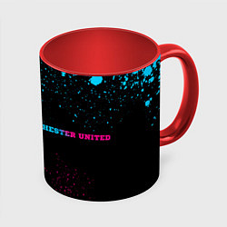 Кружка 3D Manchester United - neon gradient по-горизонтали, цвет: 3D-белый + красный