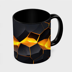 Кружка 3D Разлом черных плит и оранжевая лава, цвет: 3D-белый + черный