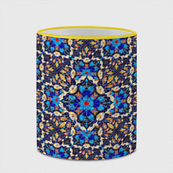 Кружка 3D Мозаичный цветочный узор на черном фоне, цвет: 3D-желтый кант — фото 2