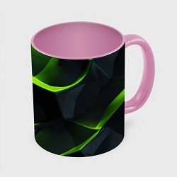 Кружка 3D Green neon abstract geometry, цвет: 3D-белый + розовый