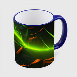 Кружка 3D Green neon abstract geometry, цвет: 3D-синий кант