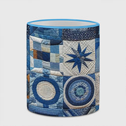 Кружка 3D Denim patchwork - ai art, цвет: 3D-небесно-голубой кант — фото 2