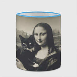 Кружка 3D Мона Лиза держит кота в черно белом цвете, цвет: 3D-небесно-голубой кант — фото 2