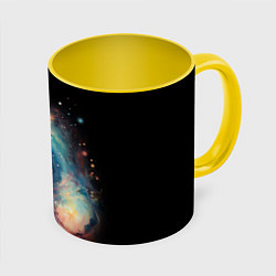 Кружка 3D Котик смотрит на небо космоса, цвет: 3D-белый + желтый