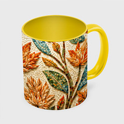 Кружка 3D Мозаика осенняя листва в теплых тонах, цвет: 3D-белый + желтый