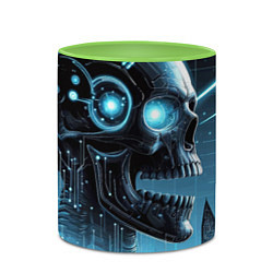 Кружка 3D Cyberpunk skull - metropolis neon glow, цвет: 3D-белый + светло-зеленый — фото 2