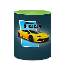 Кружка 3D Спортивная итальянская машина Lamborghini Huracan, цвет: 3D-белый + светло-зеленый — фото 2
