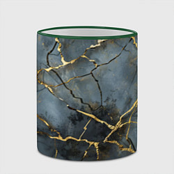Кружка 3D Золотые линии на серо-голубом фоне, цвет: 3D-зеленый кант — фото 2