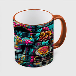 Кружка 3D Cool skull - graffiti ai art, цвет: 3D-оранжевый кант