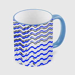 Кружка 3D Black and blue stripes on a white background, цвет: 3D-небесно-голубой кант