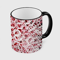 Кружка цветная Хаотичный гексагональный каркас в красном тумане