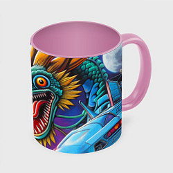 Кружка цветная Фантастическая космическая композиция с драконом -