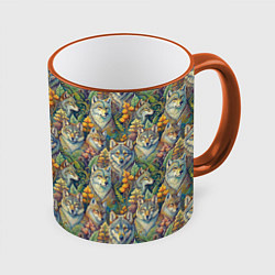 Кружка 3D Волки паттерн, цвет: 3D-оранжевый кант