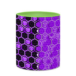 Кружка 3D Техно-киберпанк шестиугольники фиолетовый и чёрный, цвет: 3D-белый + светло-зеленый — фото 2