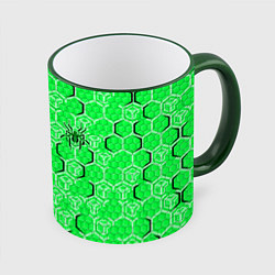 Кружка 3D Техно-киберпанк шестиугольники зелёный и чёрный с, цвет: 3D-зеленый кант