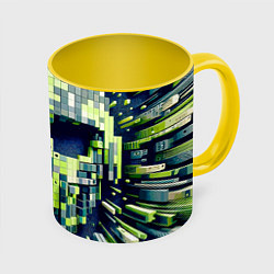 Кружка 3D Cyber face - ai art fantasy, цвет: 3D-белый + желтый