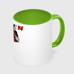 Кружка 3D Ducati Panigale V4 shark, цвет: 3D-белый + светло-зеленый