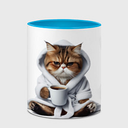 Кружка 3D Котик в халате и кофе, цвет: 3D-белый + небесно-голубой — фото 2