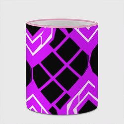 Кружка 3D Чёрные квадраты и белые полосы на фиолетовом фоне, цвет: 3D-розовый кант — фото 2