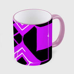 Кружка цветная Чёрные квадраты и белые полосы на фиолетовом фоне