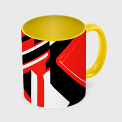 Кружка 3D Чёрно-красные полосы на белом фоне, цвет: 3D-белый + желтый