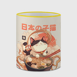 Кружка 3D Ramen and the cat, цвет: 3D-желтый кант — фото 2