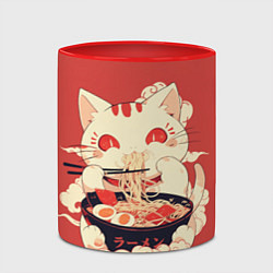 Кружка 3D Japanese cat eats ramen, цвет: 3D-белый + красный — фото 2